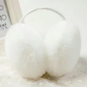 Soft Plush Ear Warmers Winter Ear Muffs Accessory with Headband (One Size) - White