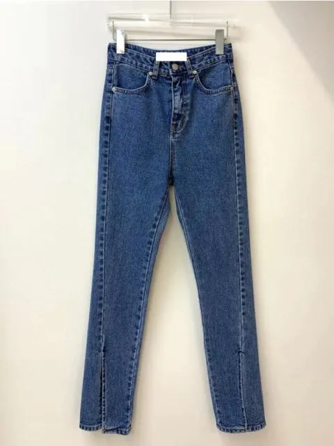 Spring Split Pencil Jeans Women High Waist Denim Blue Women Jeans