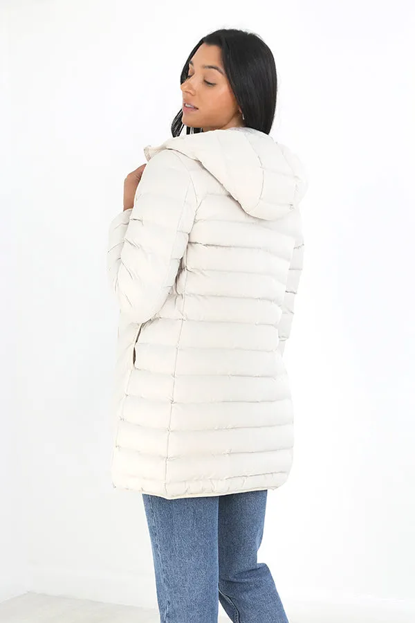 STONE FIXED HOOD ELASTICATED CUFF PUFFER JACKET