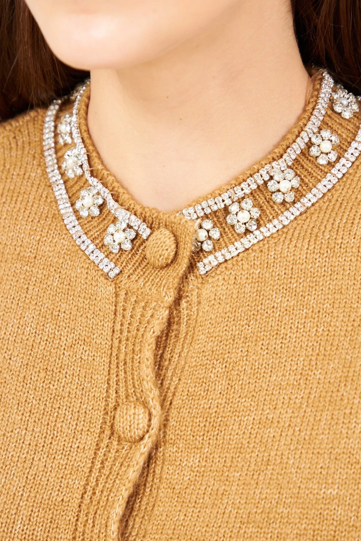 Stoned Collar Cardigan Tobacco Color