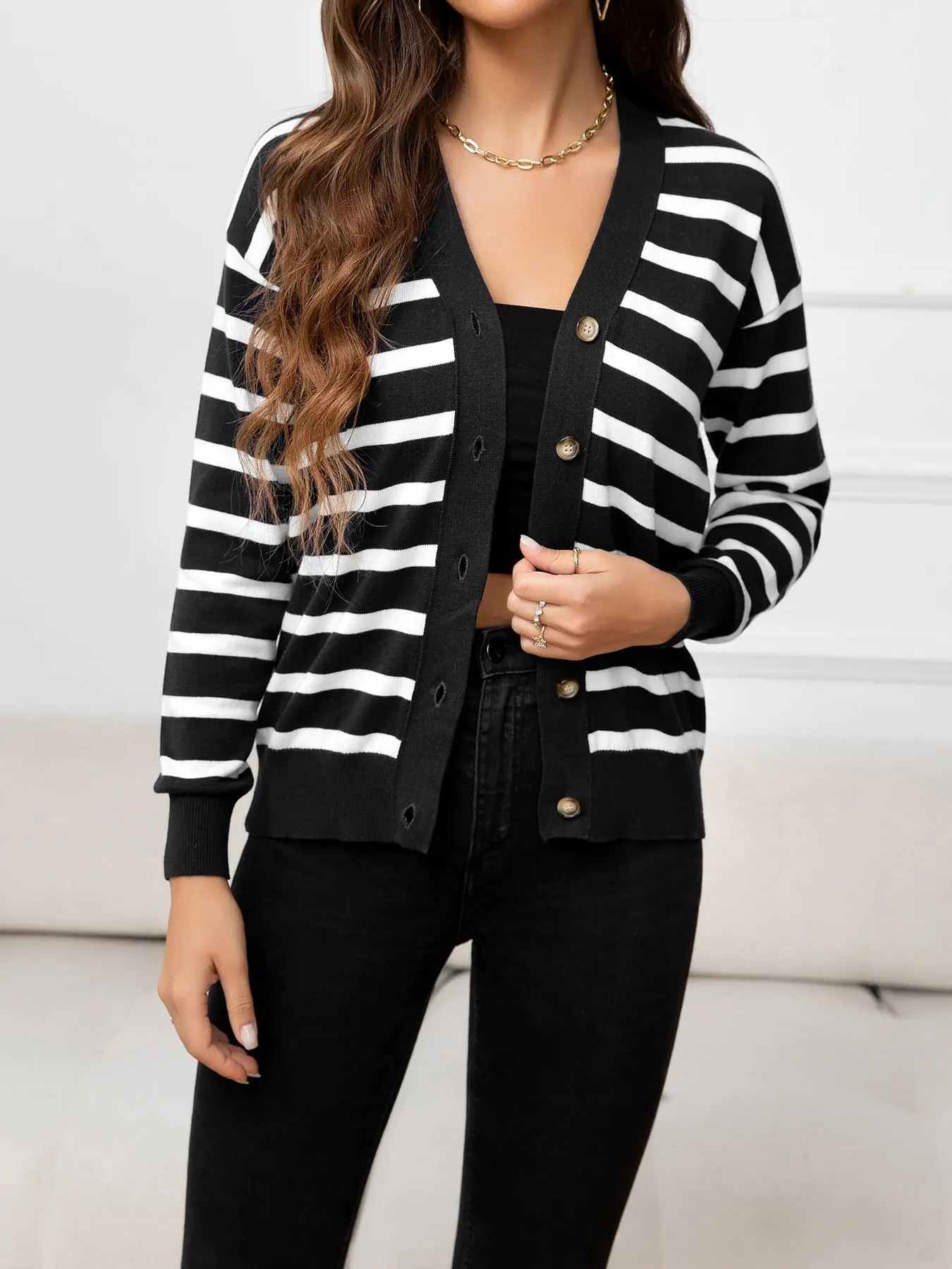 Striped V-Neck Knit Top