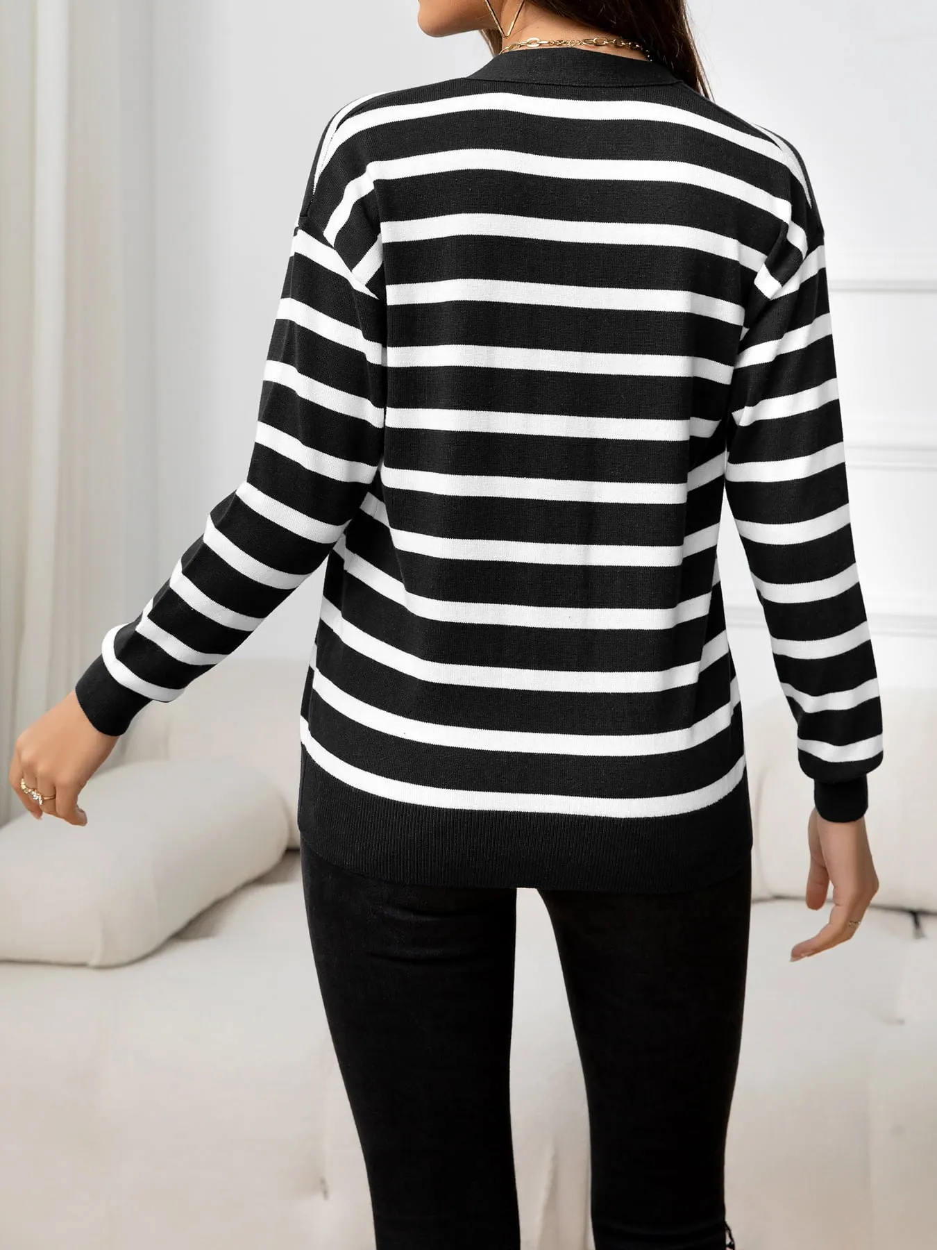 Striped V-Neck Knit Top