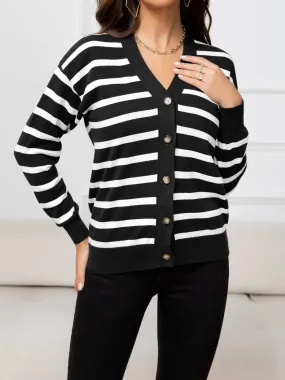 Striped V-Neck Knit Top