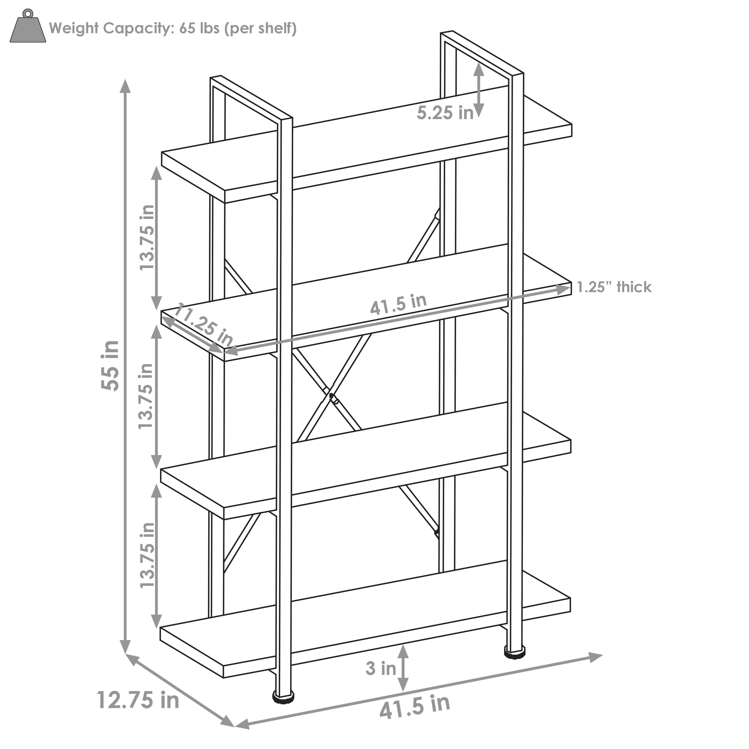 Sunnydaze 4-Tier Industrial Style Open Bookshelf - Oak Gray