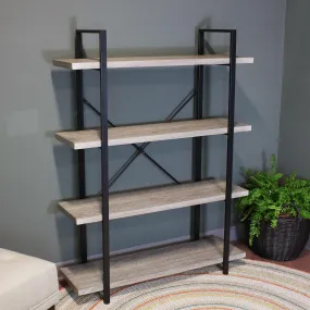 Sunnydaze 4-Tier Industrial Style Open Bookshelf - Oak Gray