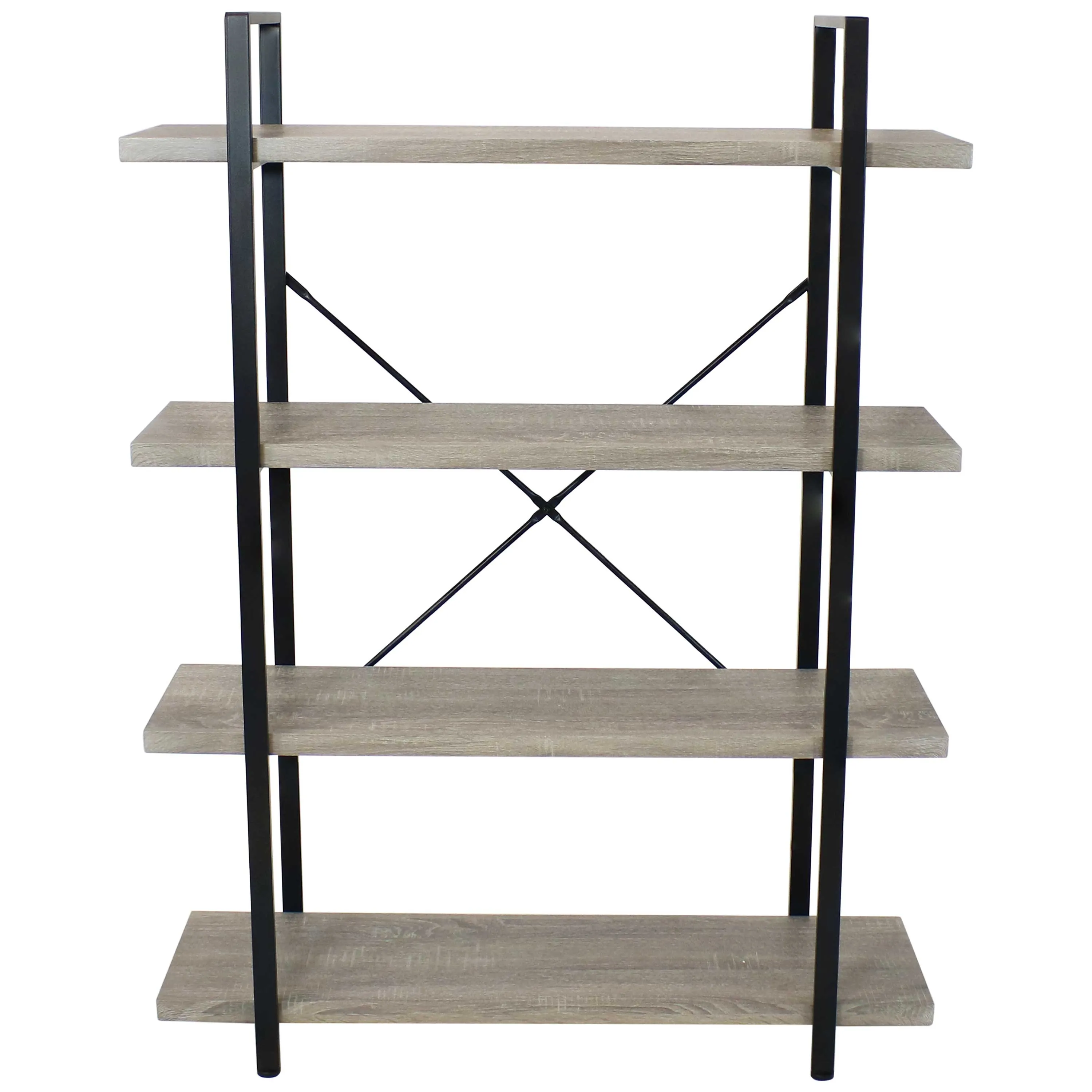 Sunnydaze 4-Tier Industrial Style Open Bookshelf - Oak Gray