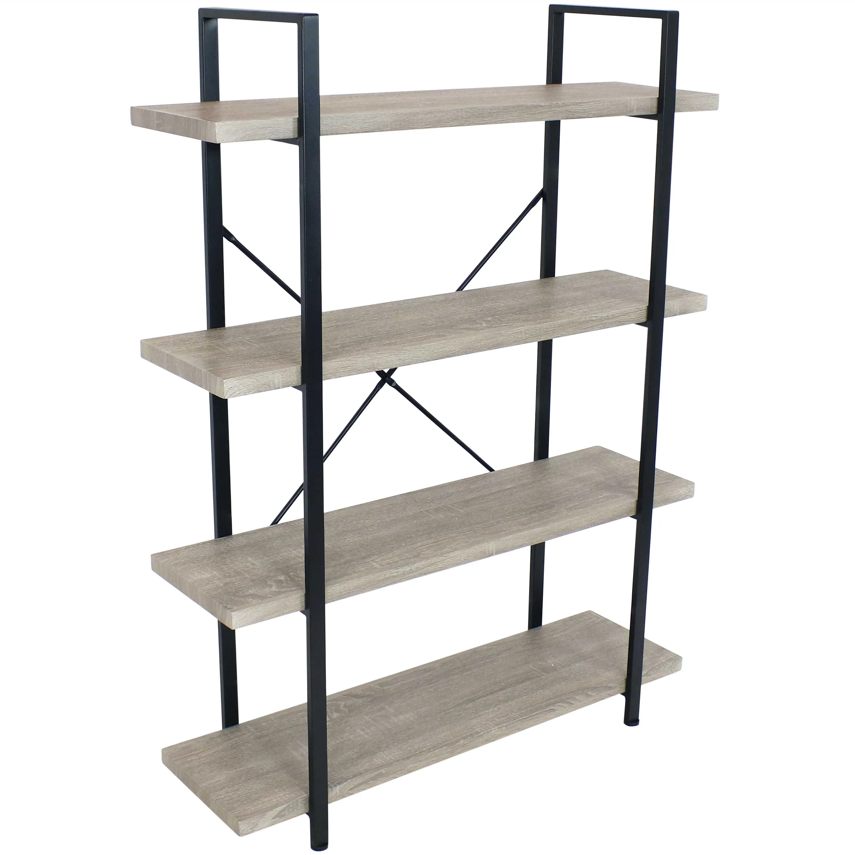 Sunnydaze 4-Tier Industrial Style Open Bookshelf - Oak Gray