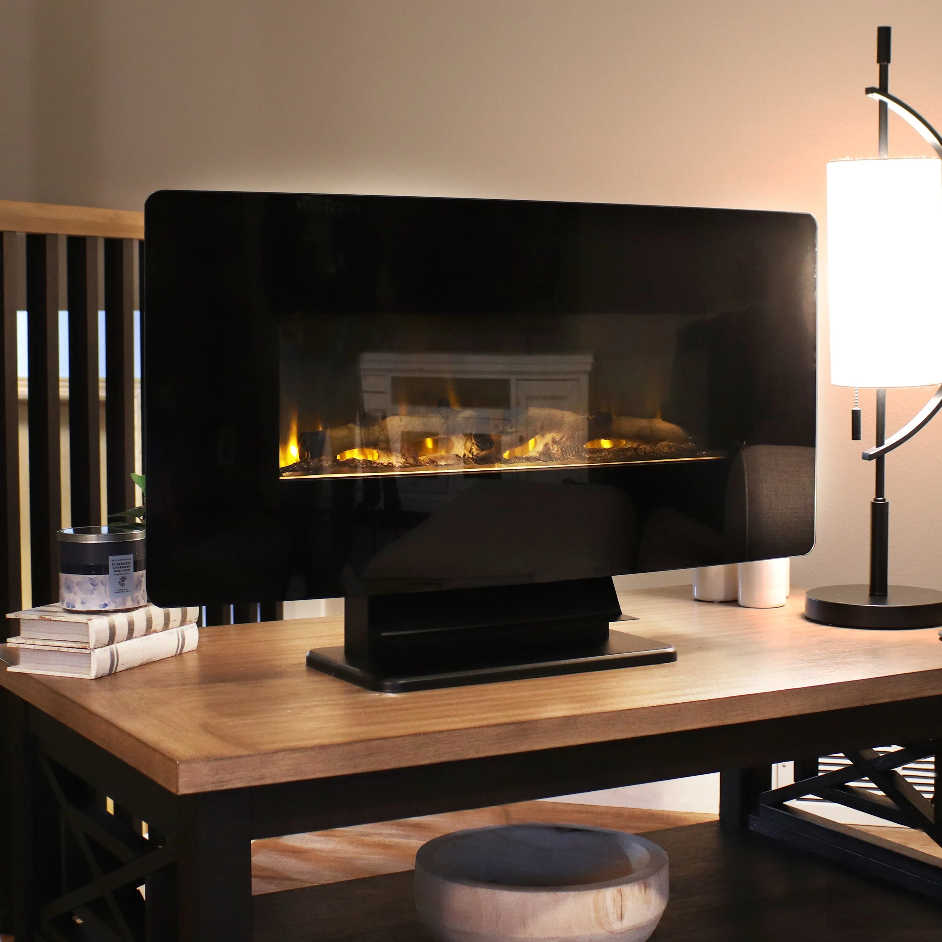 Sunnydaze Curved Wall-Mount or Freestanding Color-Changing Fireplace