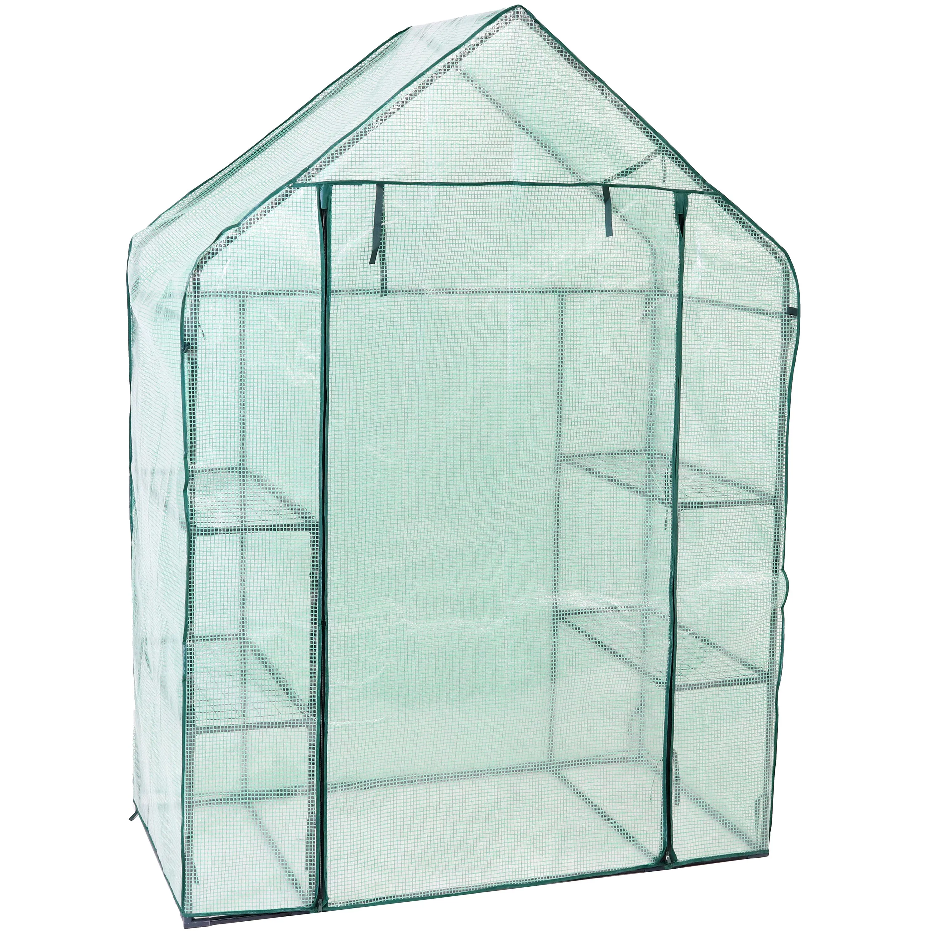 Sunnydaze Deluxe Walk-In Greenhouse with 4 Shelves for Outdoors - Green