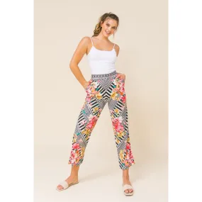 Tapered Floral Stripes Pants