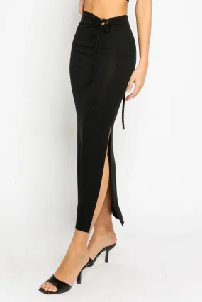 Tie Side Slit Maxi Skirt