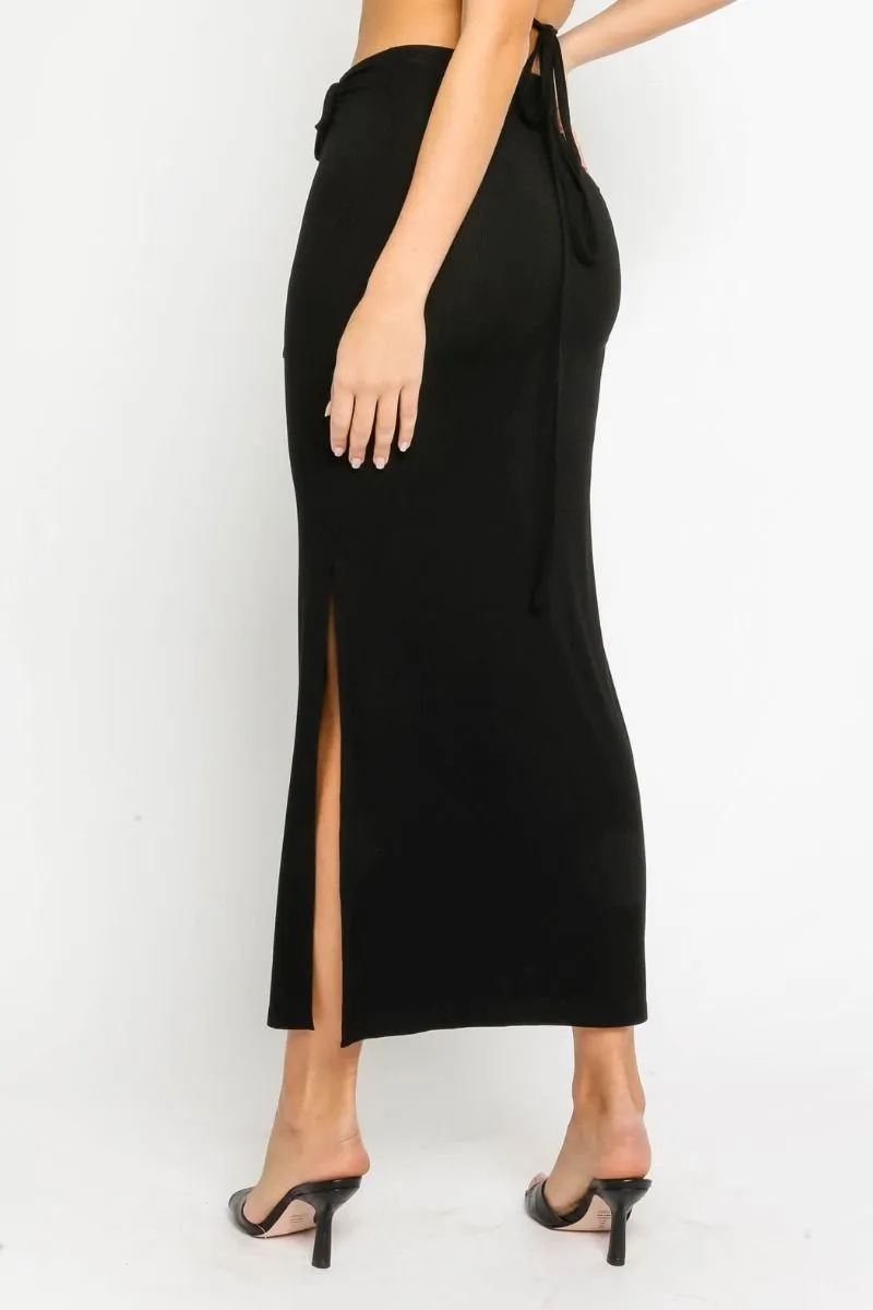Tie Side Slit Maxi Skirt