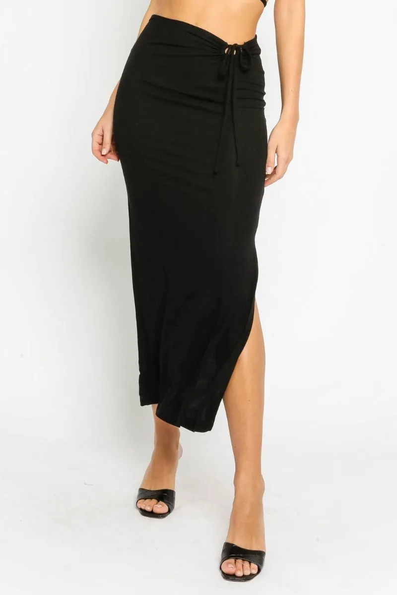 Tie Side Slit Maxi Skirt