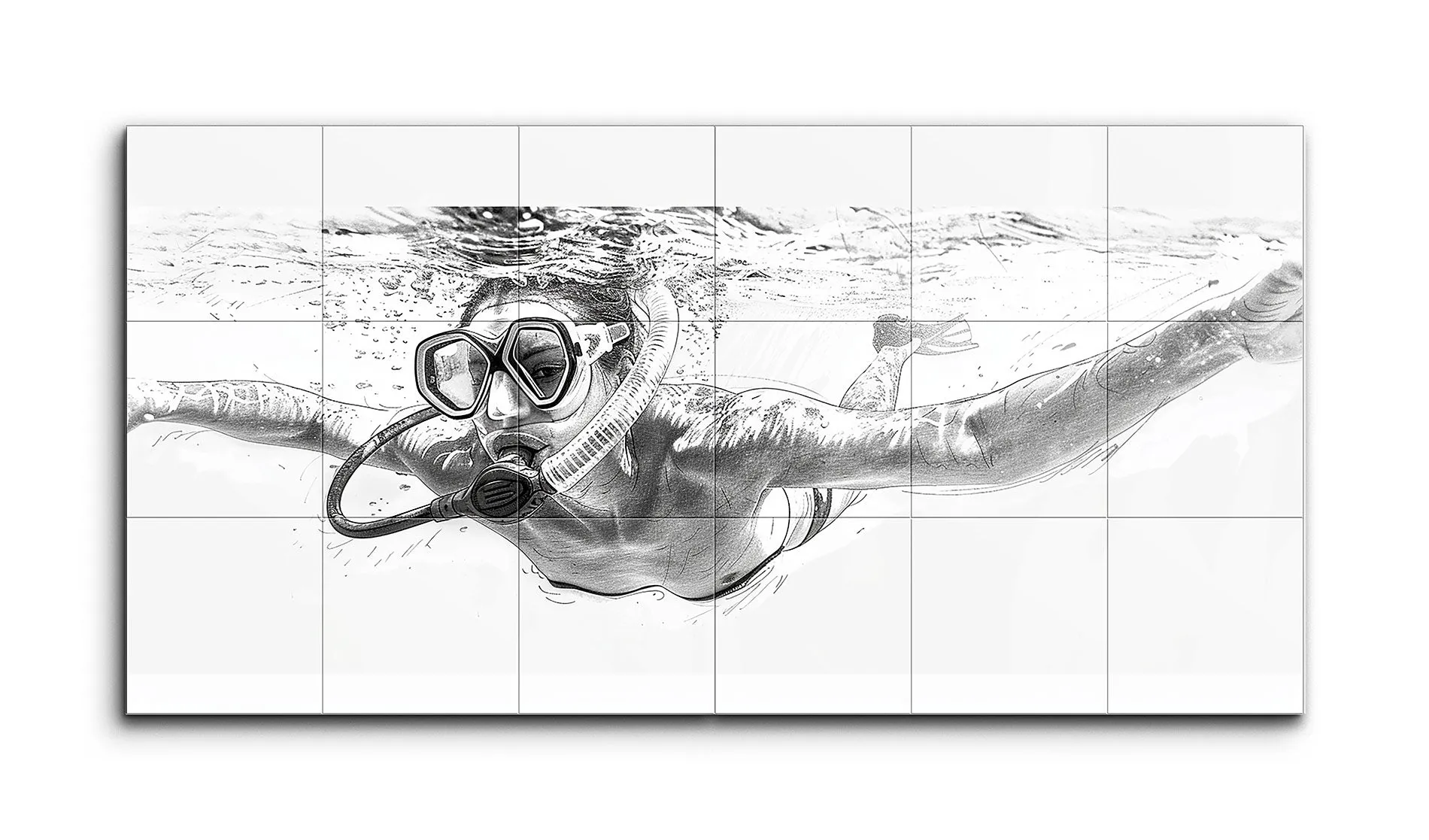 Underwater Elegance: Monochrome Swimmer in Motion