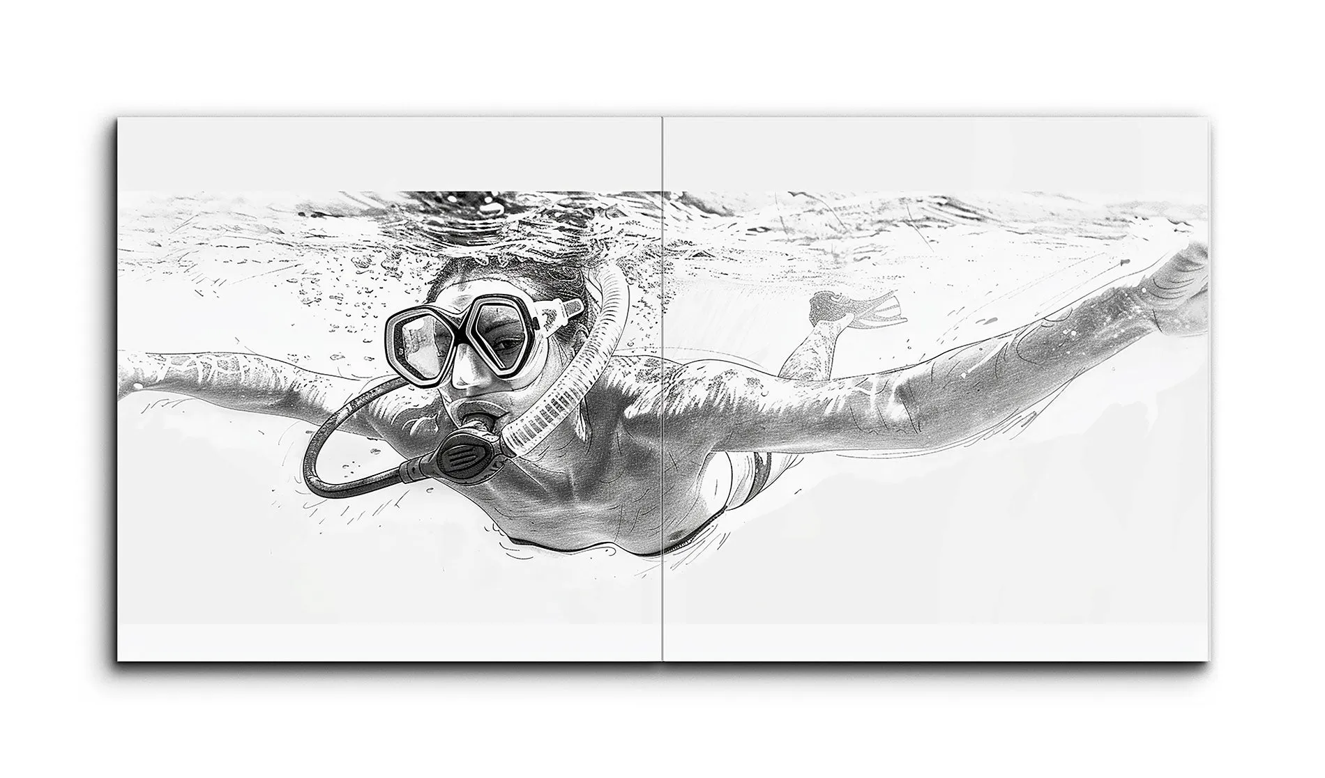 Underwater Elegance: Monochrome Swimmer in Motion