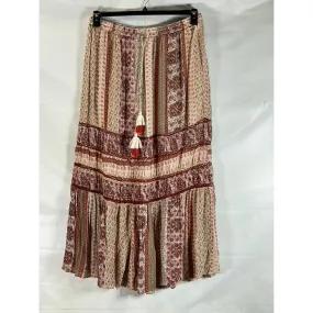 URBAN OUTFITTERS Women's Tan Esme Patch Printed Boho Tassel Maxi Skirt SZ L
