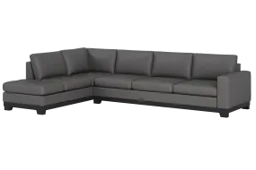 Valencia Aine Top Grain Leather Four Seats with Left Chaise Sofa, Charcoal Grey
