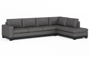 Valencia Aine Top Grain Leather Four Seats with Right Chaise Sofa, Charcoal Grey