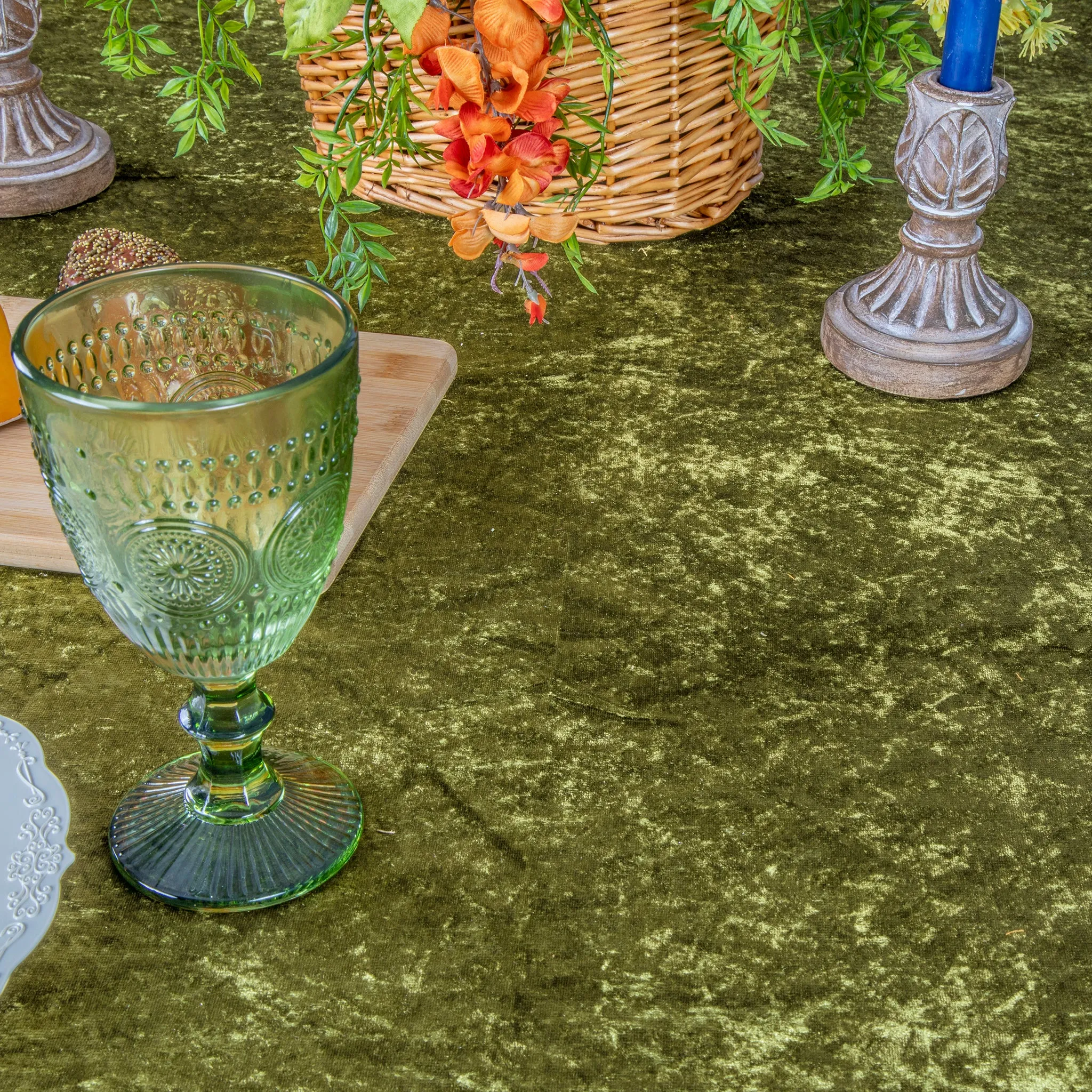 Velvet 120" Round Tablecloth - Olive Green