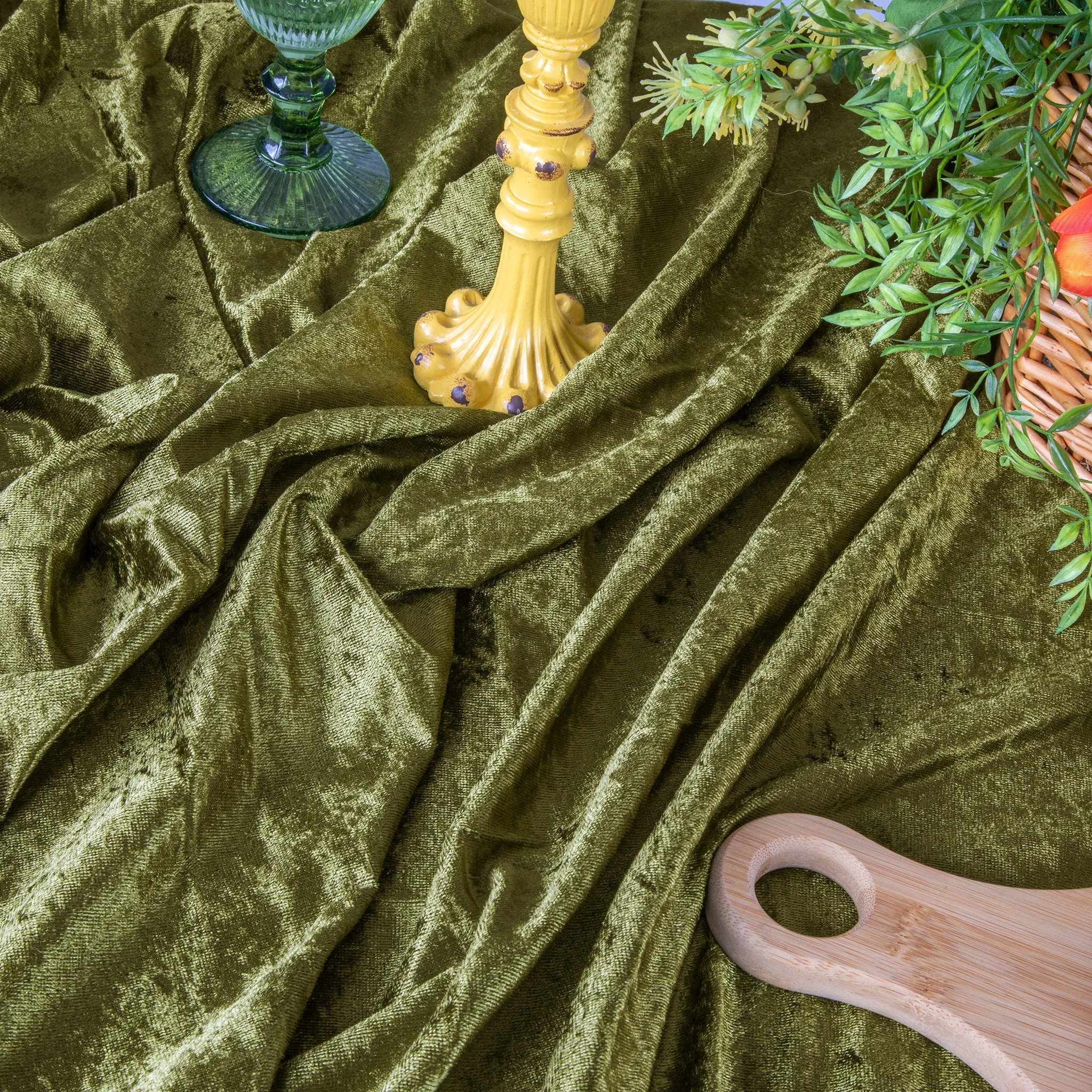 Velvet 120" Round Tablecloth - Olive Green
