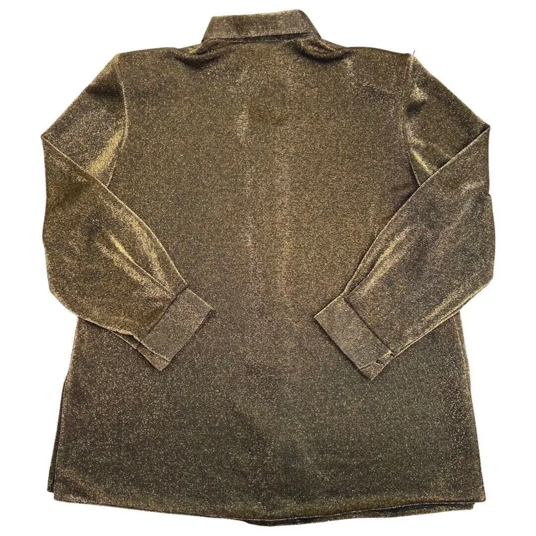Vintage 80s 90s Gold Glittery Sheer Button Down Party Blouse 16 18 XL