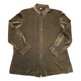 Vintage 80s 90s Gold Glittery Sheer Button Down Party Blouse 16 18 XL