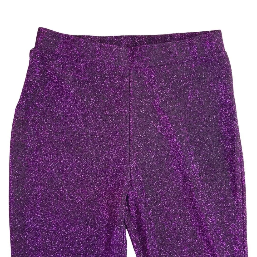 Vintage 90s Purple Sparkly Disco Flared Party Trousers 6 8 S