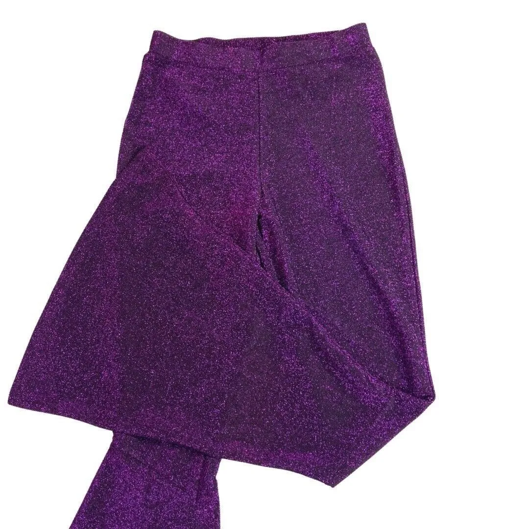 Vintage 90s Purple Sparkly Disco Flared Party Trousers 6 8 S