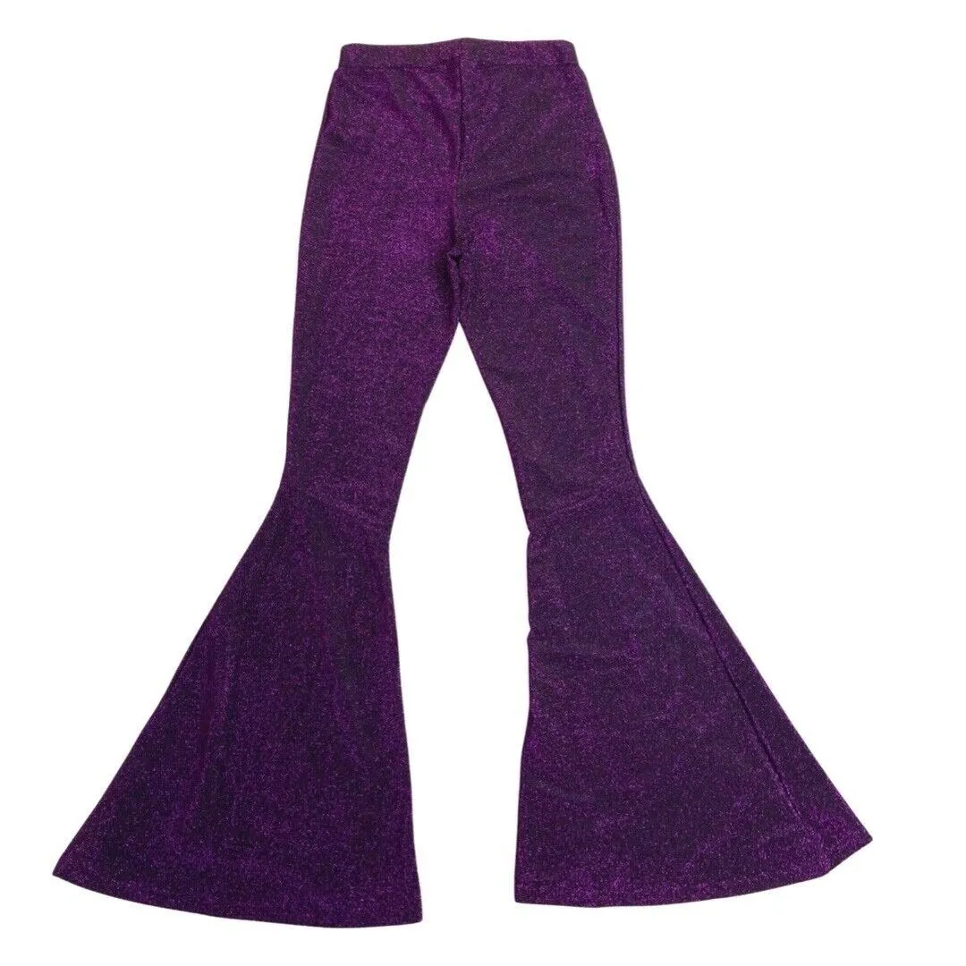 Vintage 90s Purple Sparkly Disco Flared Party Trousers 6 8 S