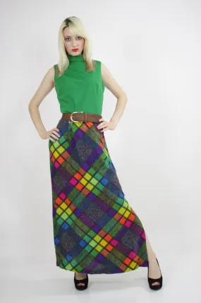 Vintage hippie boho color block neon mod maxi dress