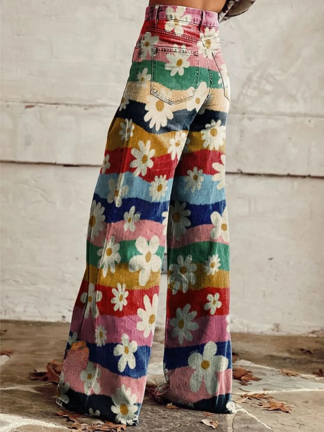 Vintage-Inspired Flared Pants with Retro Floral Design