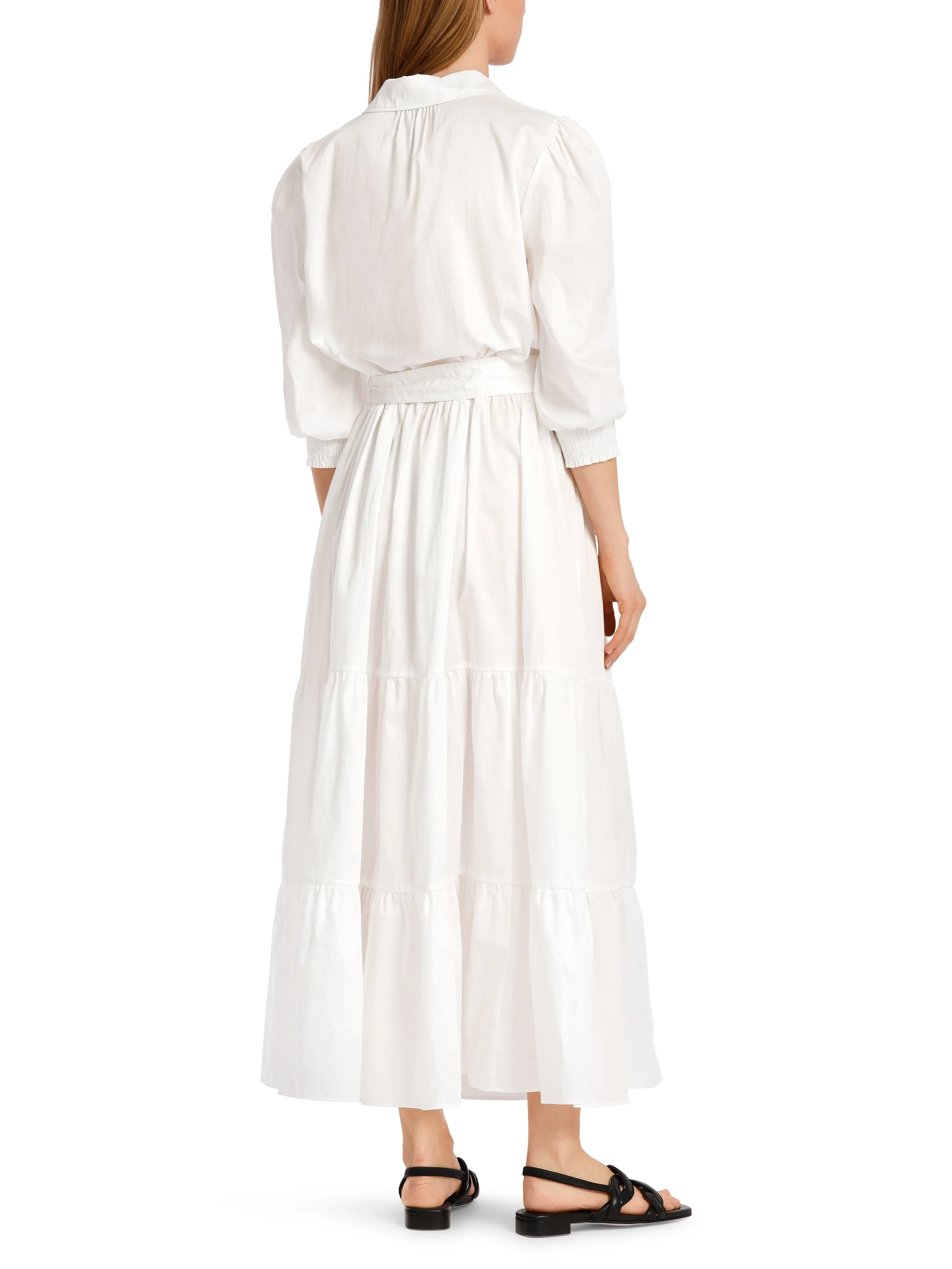 WHITE COTTON TIERED DRESS
