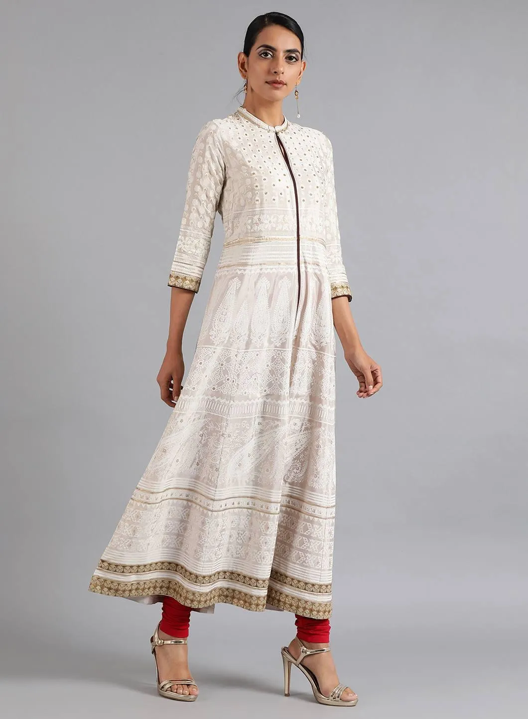 White Mandarin Neck Flared kurta