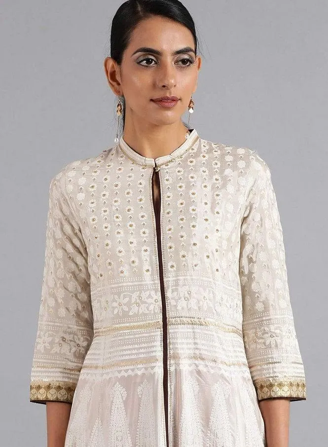 White Mandarin Neck Flared kurta