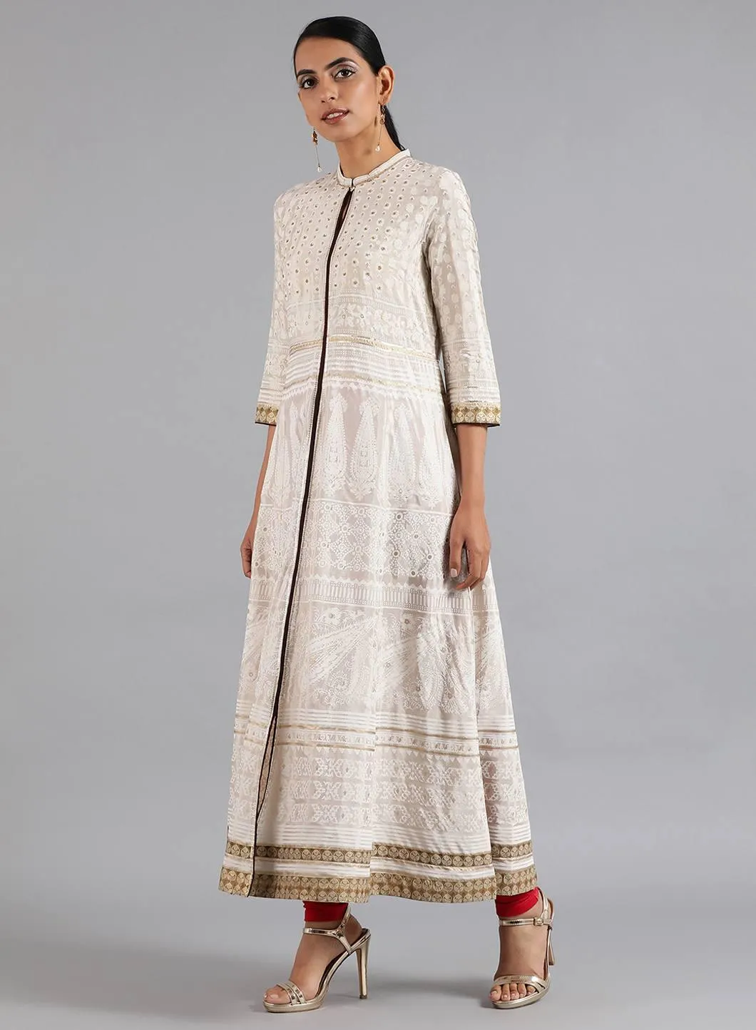 White Mandarin Neck Flared kurta