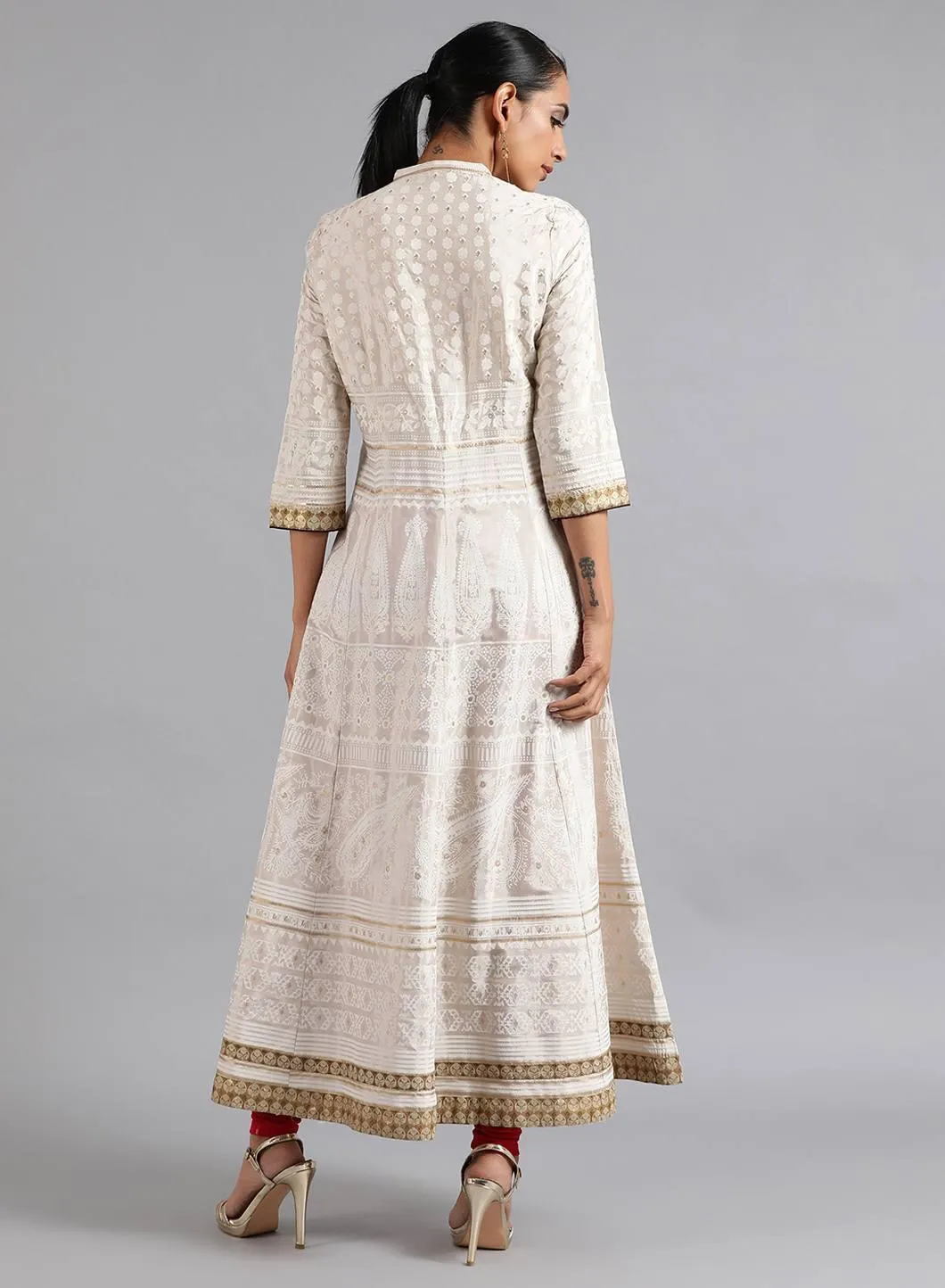 White Mandarin Neck Flared kurta