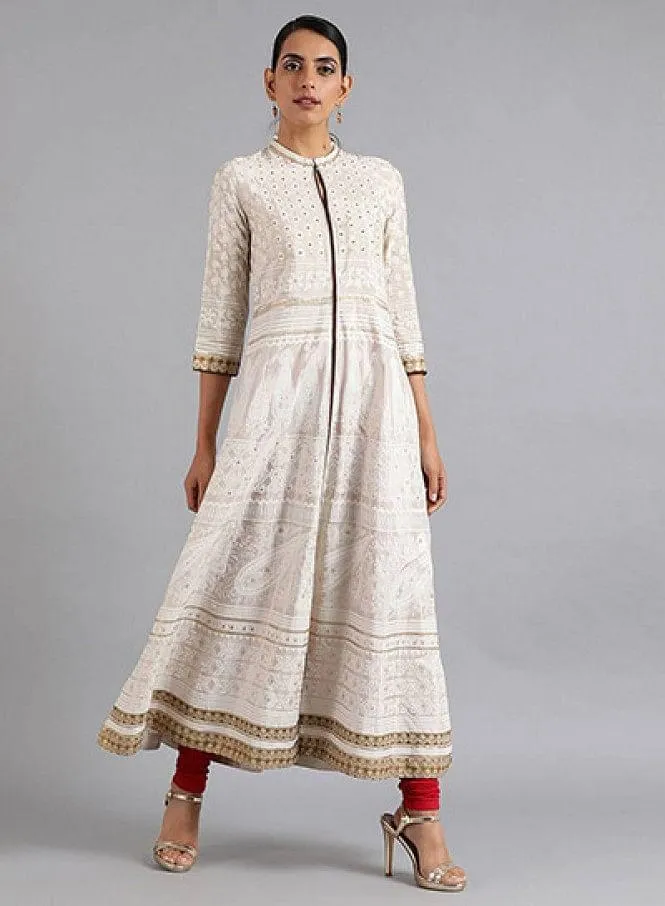 White Mandarin Neck Flared kurta