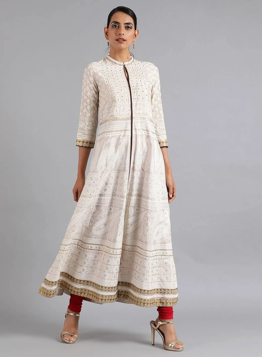 White Mandarin Neck Flared kurta