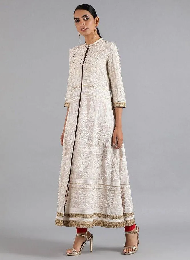 White Mandarin Neck Flared kurta
