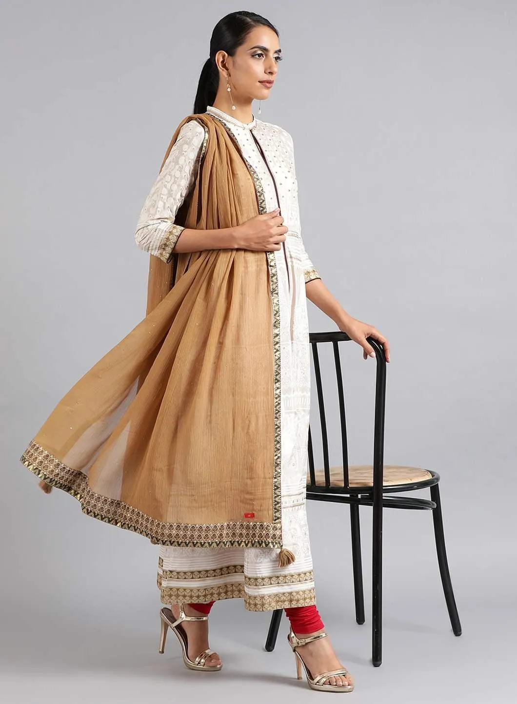 White Mandarin Neck Flared kurta