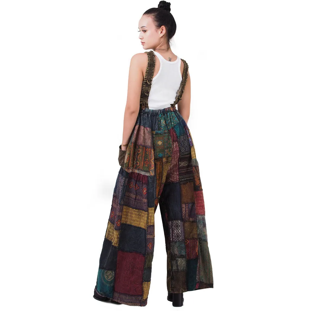 Wide-Leg Patchwork Jumpsuit Overall Ocean Blue