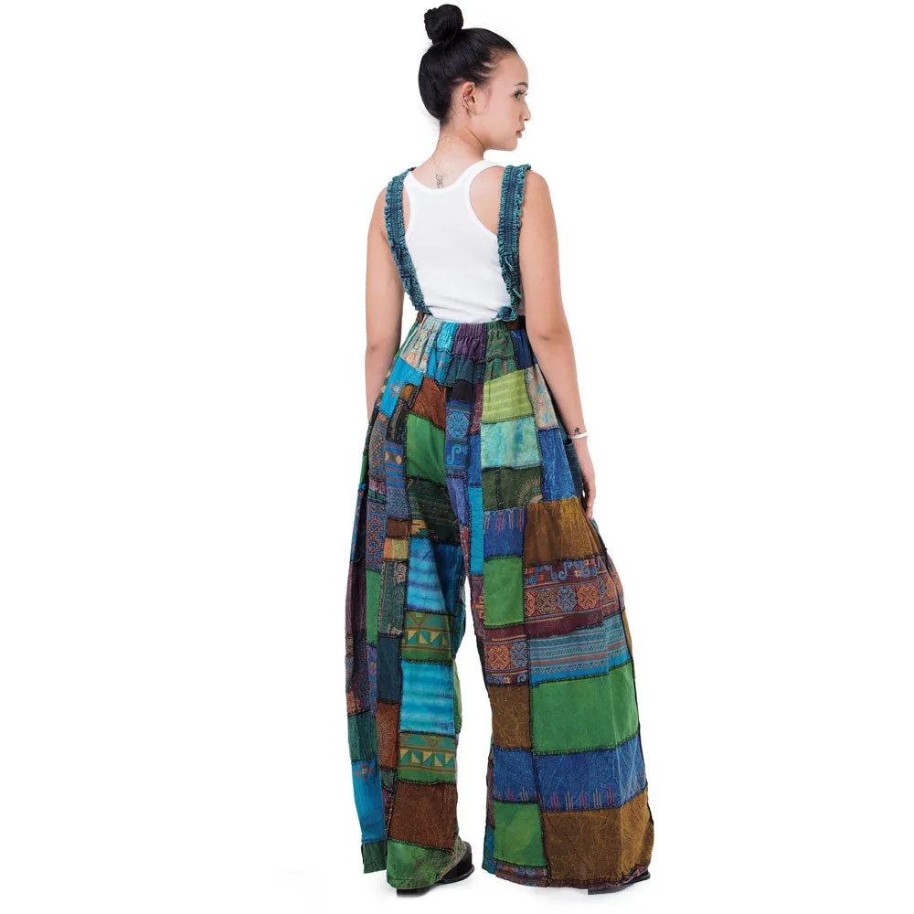 Wide-Leg Patchwork Jumpsuit Overall Ocean Blue