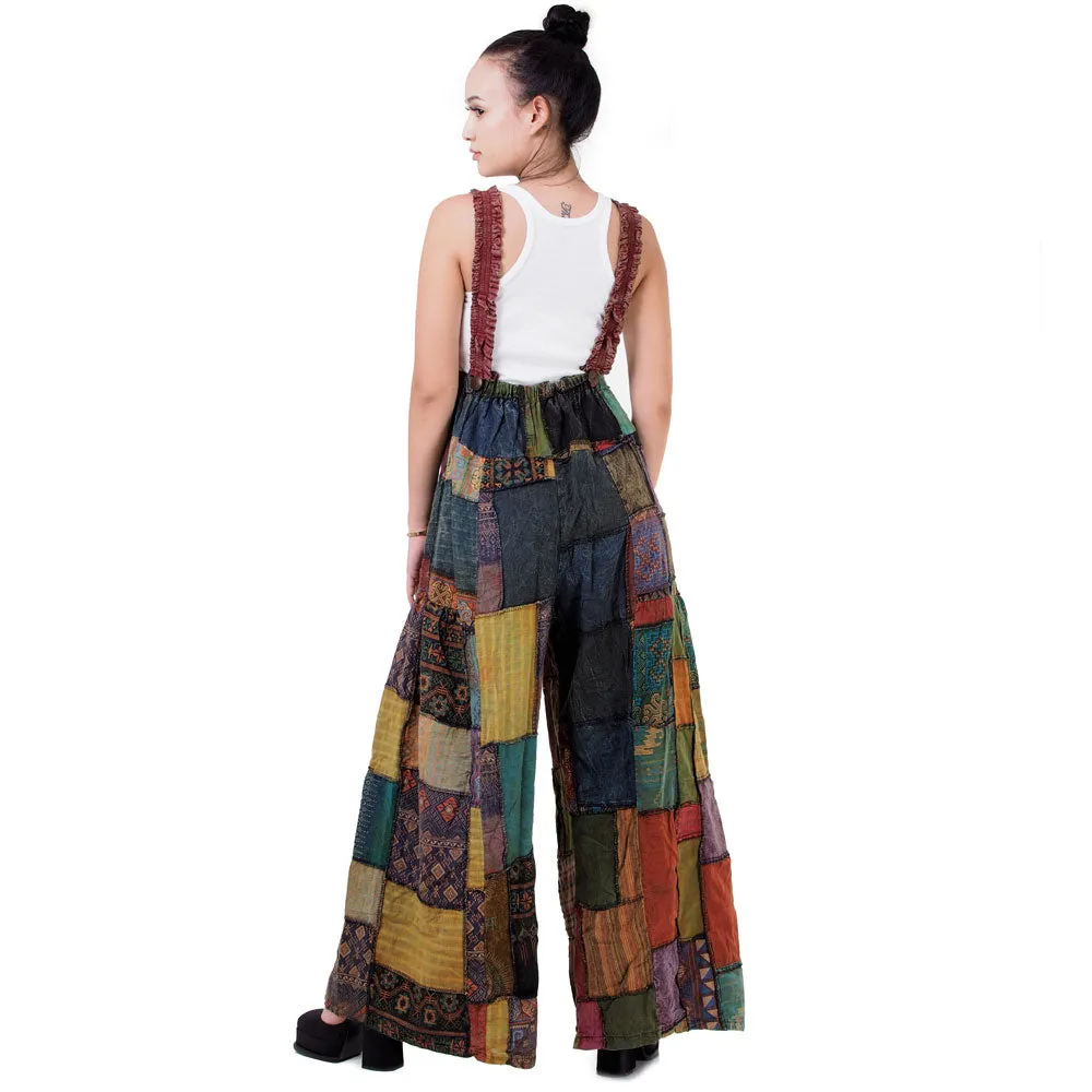 Wide-Leg Patchwork Jumpsuit Overall Ocean Blue