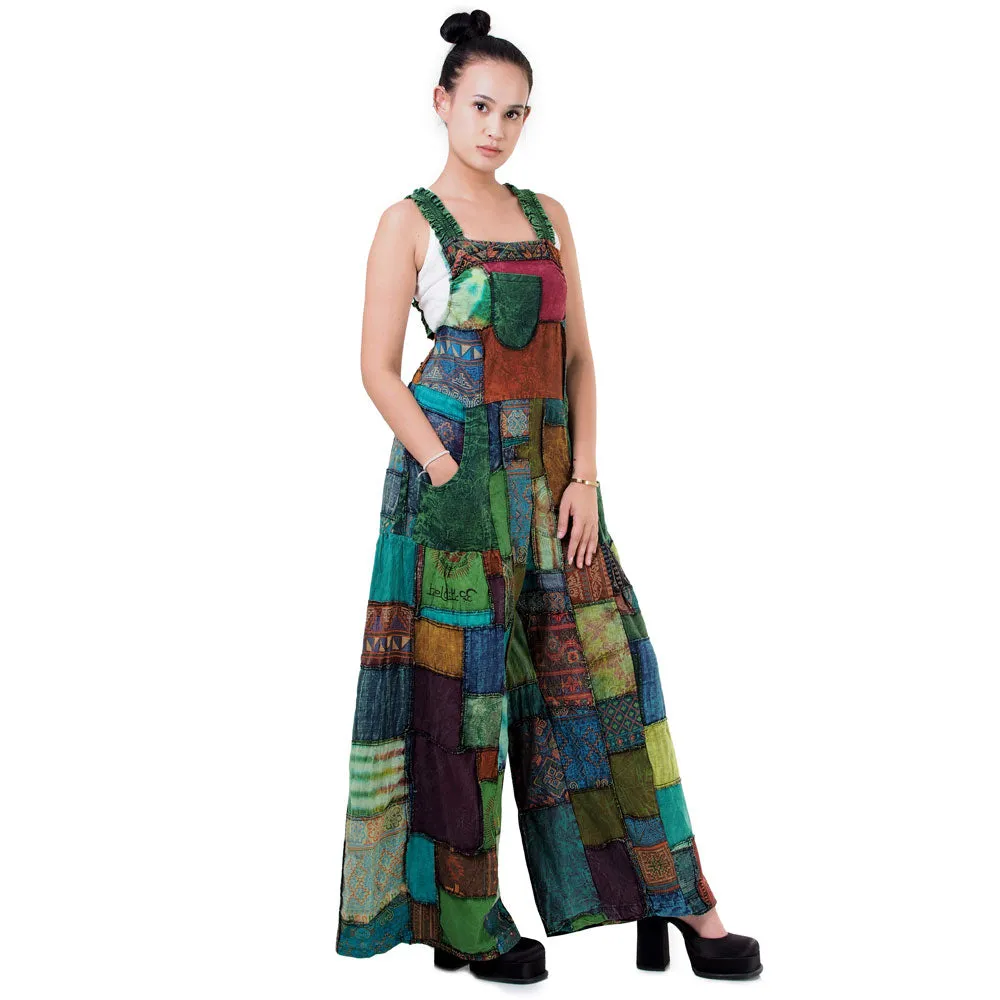 Wide-Leg Patchwork Jumpsuit Overall Ocean Blue