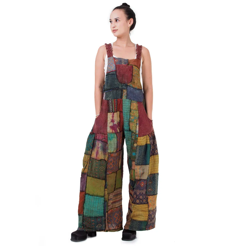 Wide-Leg Patchwork Jumpsuit Overall Ocean Blue