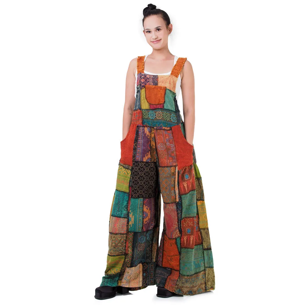 Wide-Leg Patchwork Jumpsuit Overall Ocean Blue