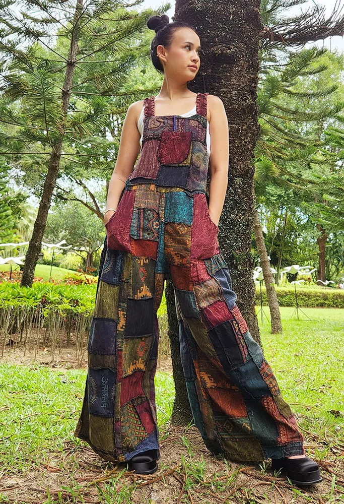 Wide-Leg Patchwork Jumpsuit Overall Ocean Blue