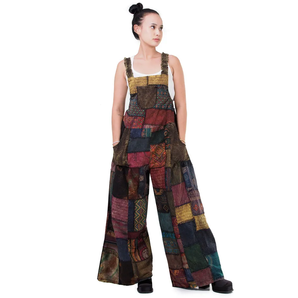 Wide-Leg Patchwork Jumpsuit Overall Ocean Blue