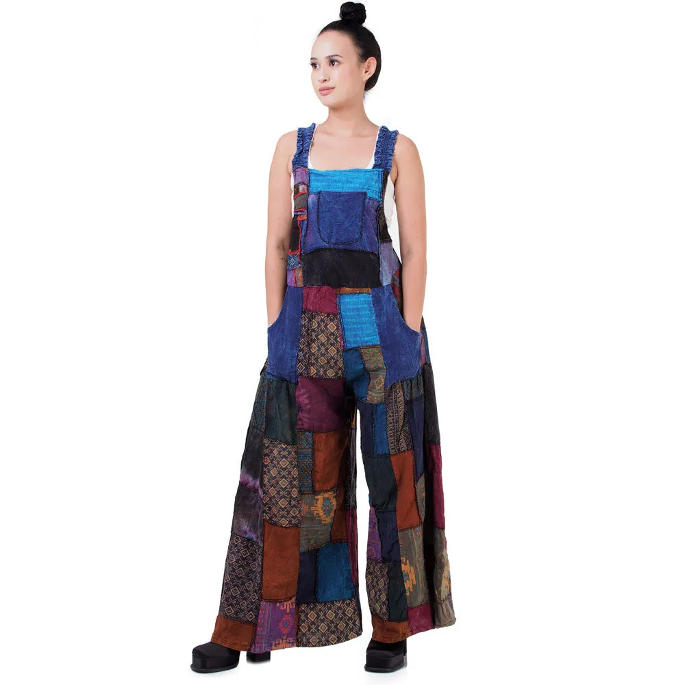 Wide-Leg Patchwork Jumpsuit Overall Ocean Blue