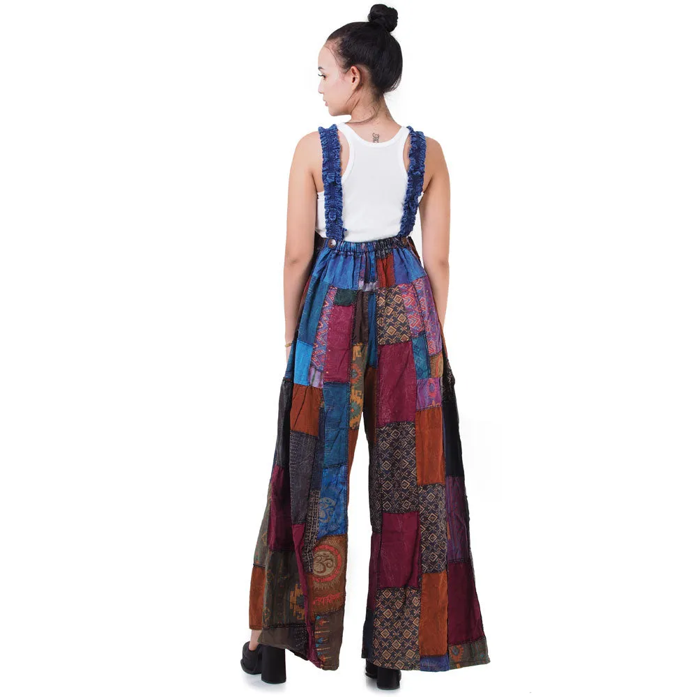 Wide-Leg Patchwork Jumpsuit Overall Ocean Blue